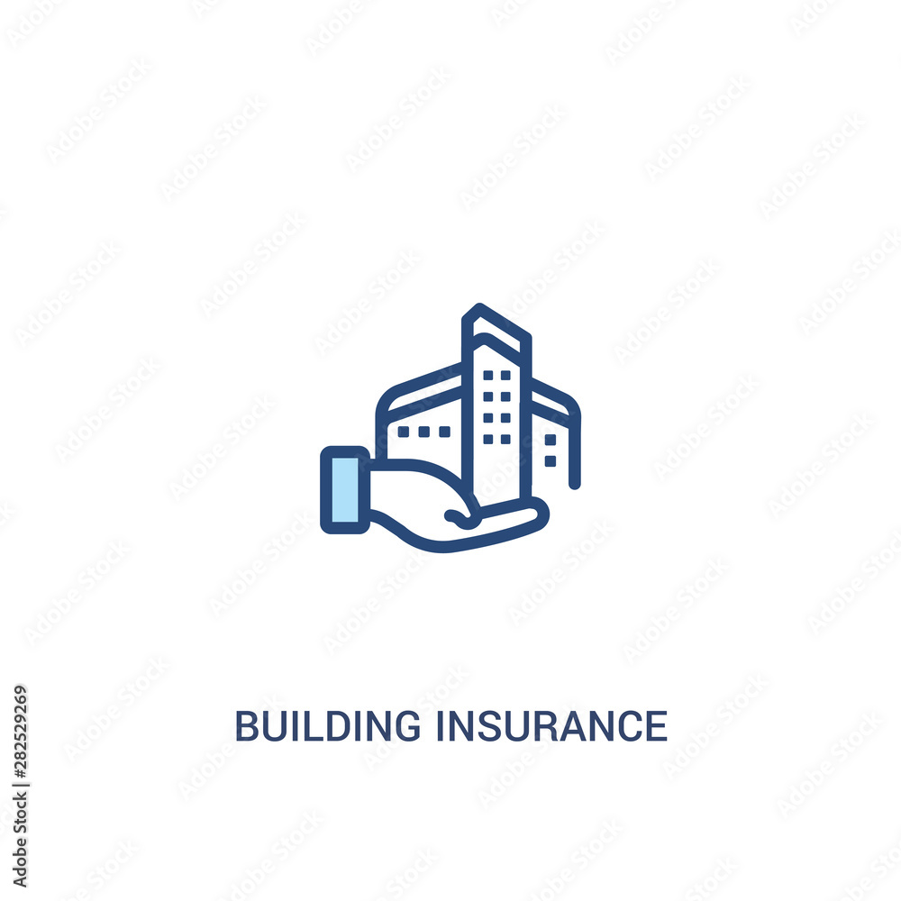 Poster building insurance concept 2 colored icon. simple line element illustration. outline blue building i