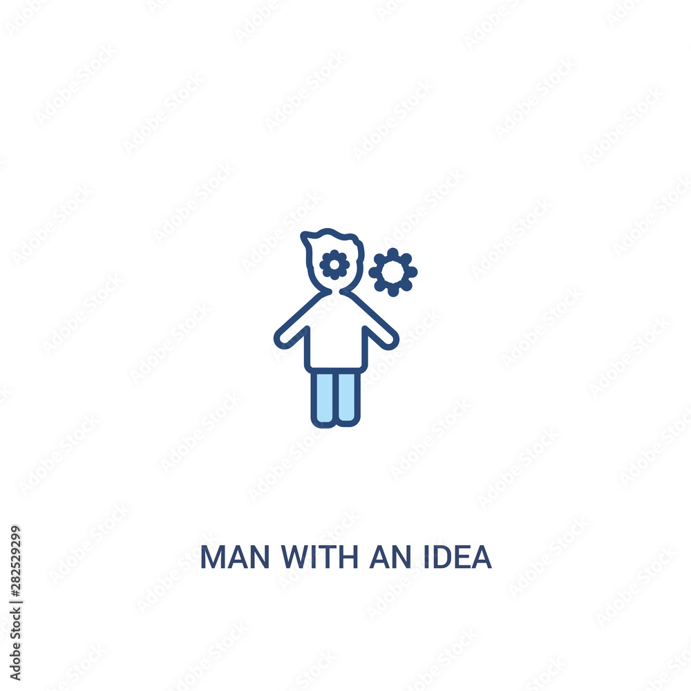 Poster man with an idea concept 2 colored icon. simple line element illustration. outline blue man with an 