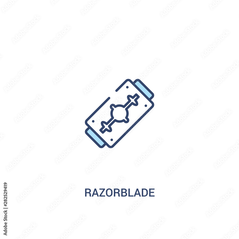 Poster razorblade concept 2 colored icon. simple line element illustration. outline blue razorblade symbol.