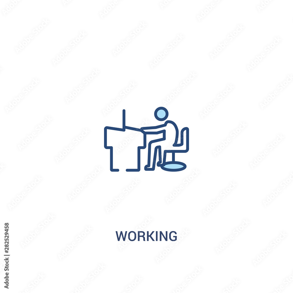 Poster working concept 2 colored icon. simple line element illustration. outline blue working symbol. can b