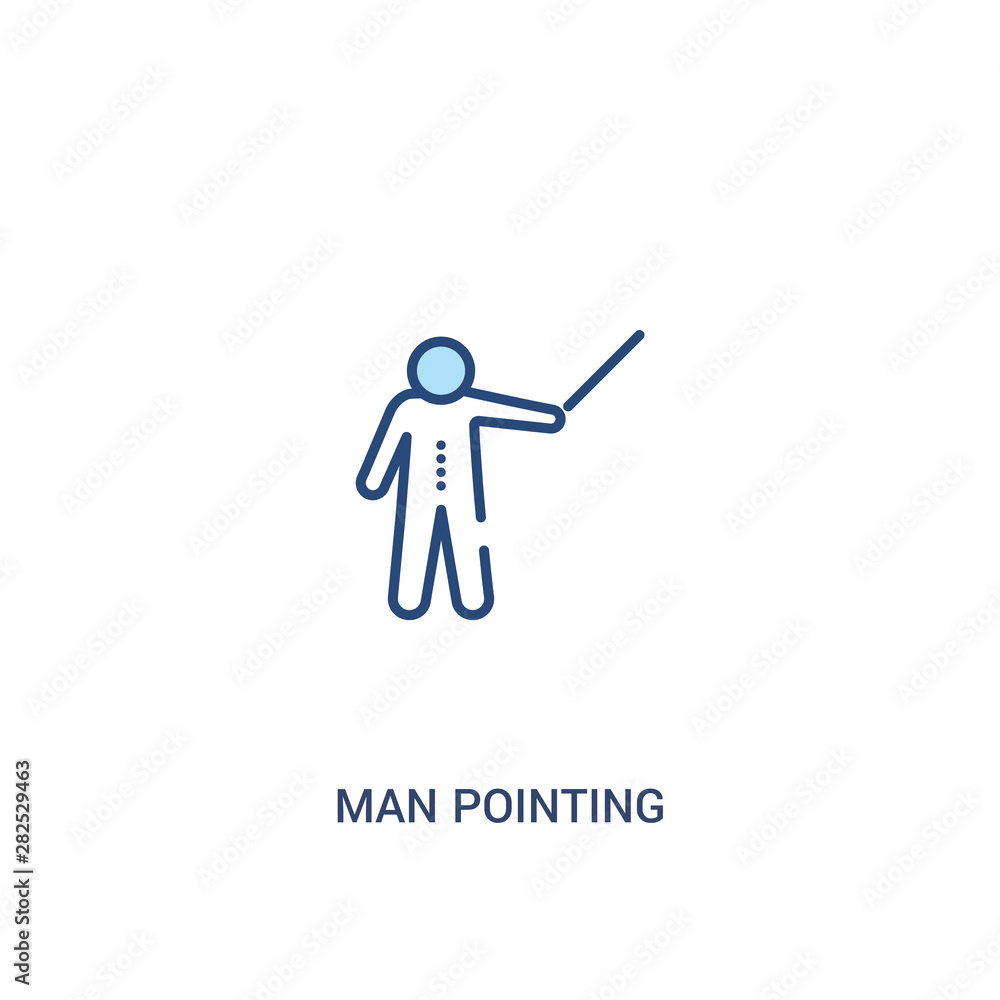 Poster man pointing concept 2 colored icon. simple line element illustration. outline blue man pointing sym