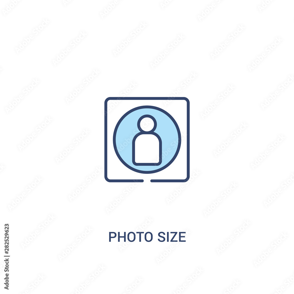 Poster photo size concept 2 colored icon. simple line element illustration. outline blue photo size symbol.
