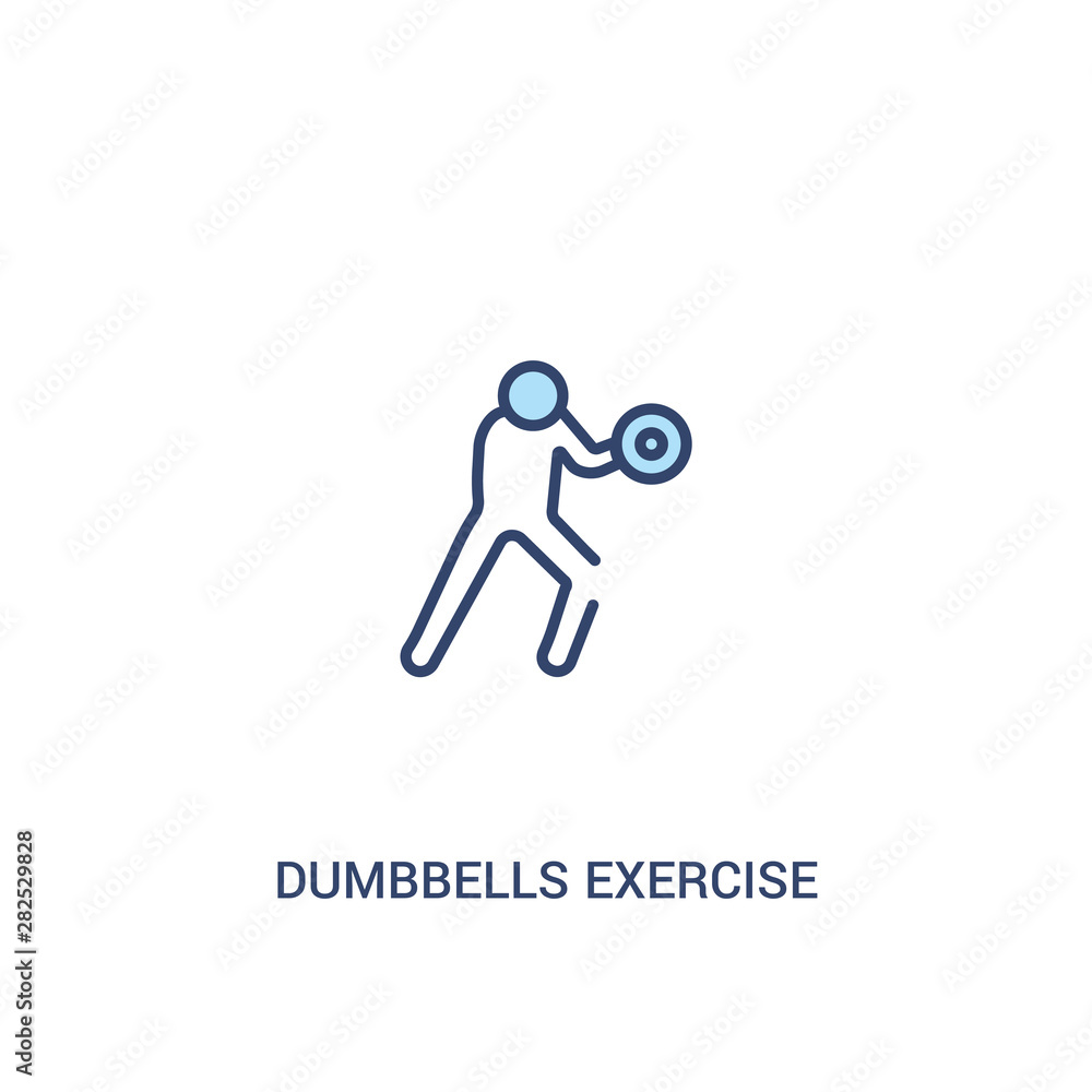Poster dumbbells exercise concept 2 colored icon. simple line element illustration. outline blue dumbbells 