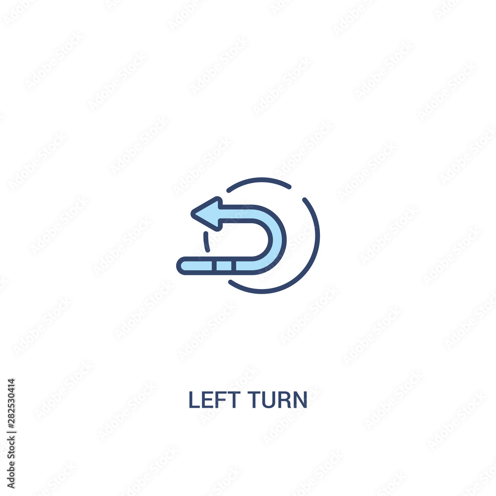 Poster left turn concept 2 colored icon. simple line element illustration. outline blue left turn symbol. c