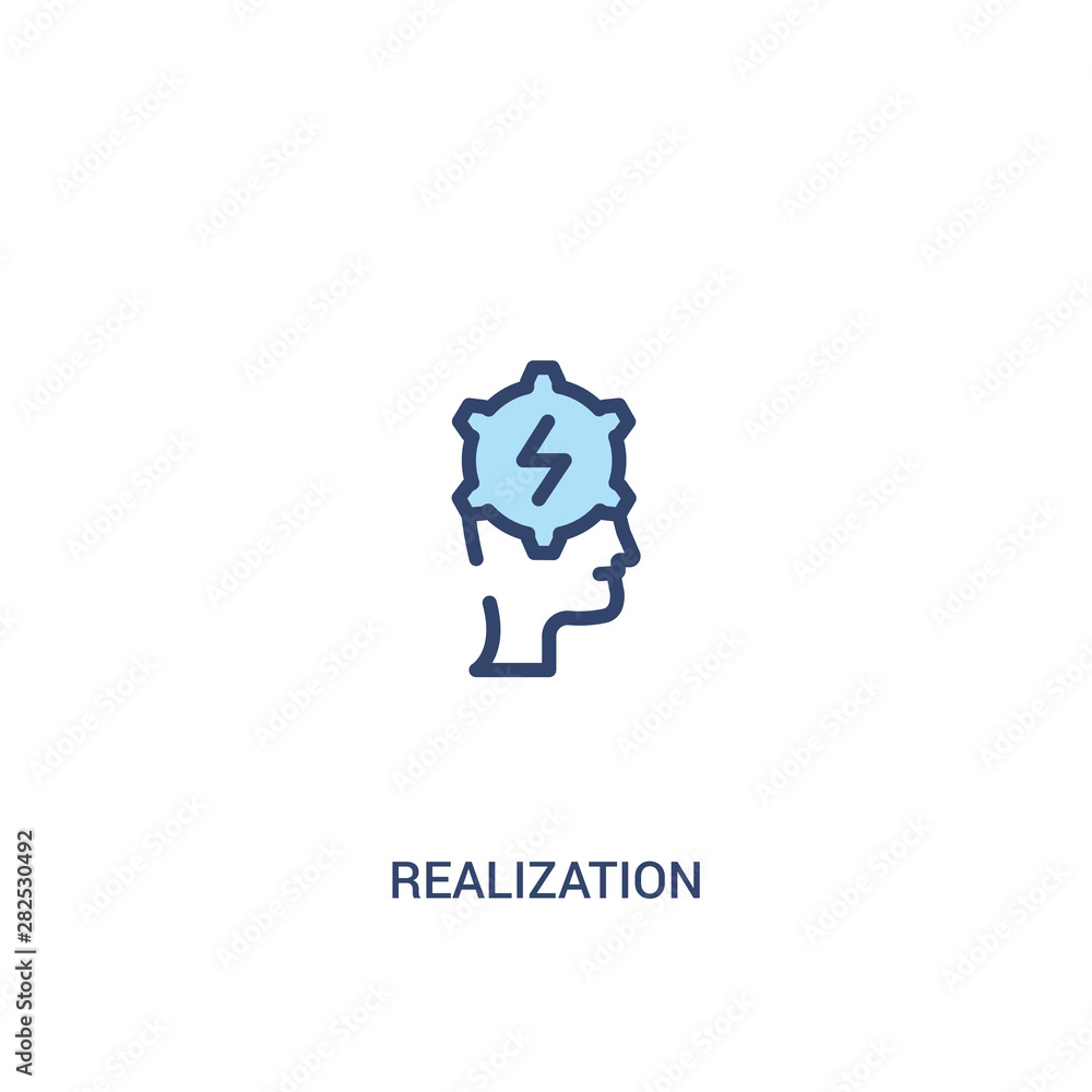 Poster realization concept 2 colored icon. simple line element illustration. outline blue realization symbo