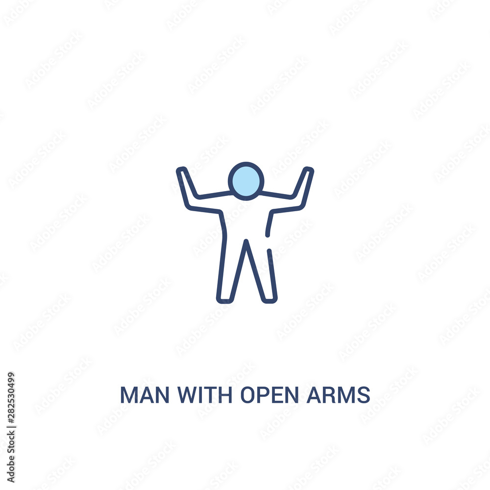 Poster man with open arms concept 2 colored icon. simple line element illustration. outline blue man with o