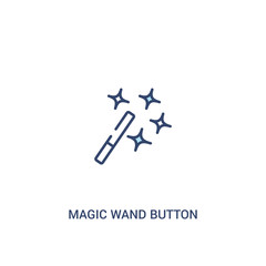 magic wand button concept 2 colored icon. simple line element illustration. outline blue magic wand button symbol. can be used for web and mobile ui/ux.