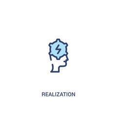 realization concept 2 colored icon. simple line element illustration. outline blue realization symbol. can be used for web and mobile ui/ux.