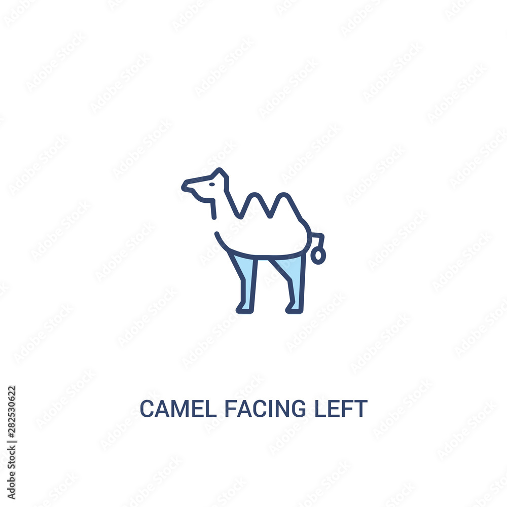 Poster camel facing left concept 2 colored icon. simple line element illustration. outline blue camel facin