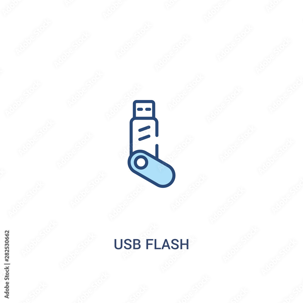 Poster usb flash concept 2 colored icon. simple line element illustration. outline blue usb flash symbol. c