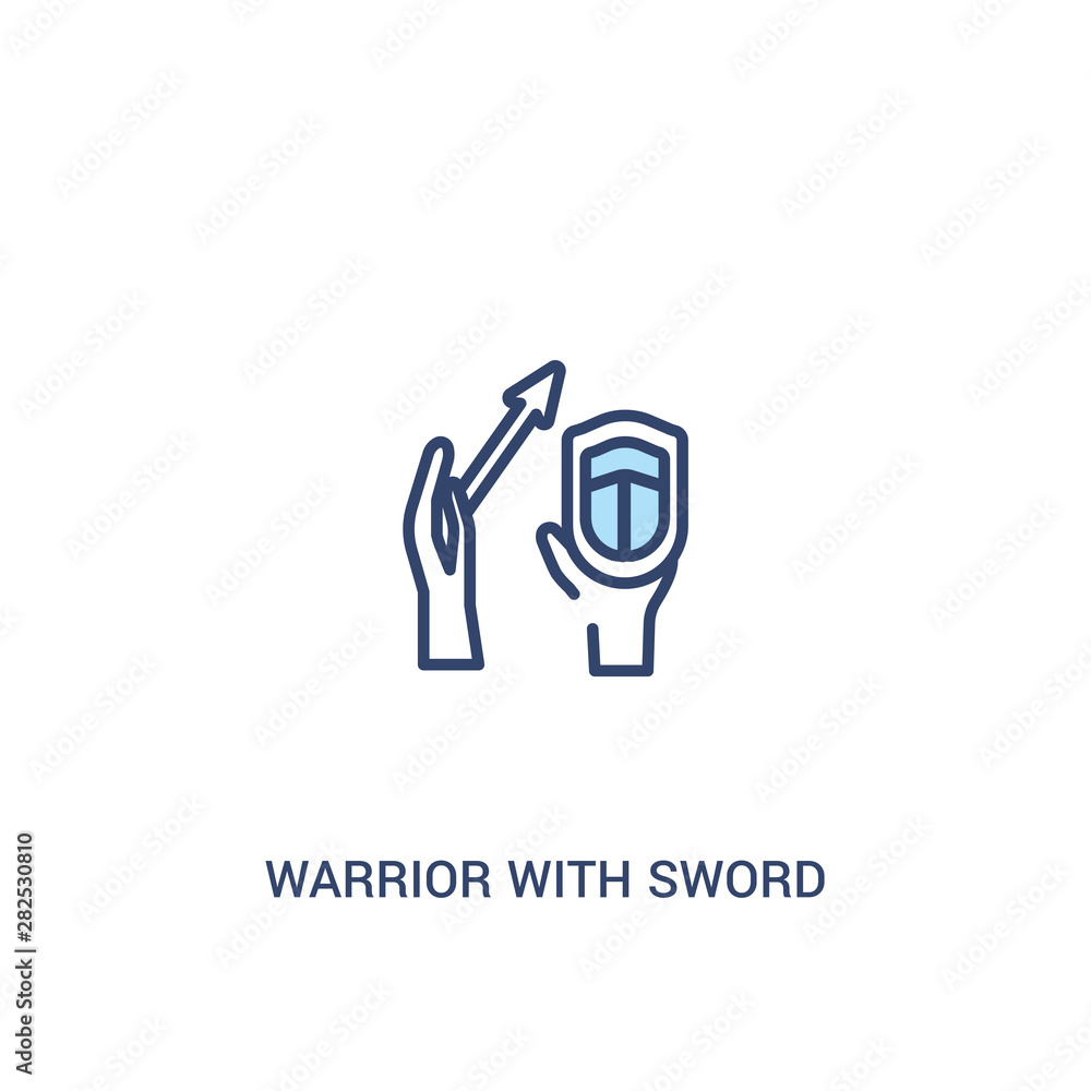 Poster warrior with sword and shield concept 2 colored icon. simple line element illustration. outline blue