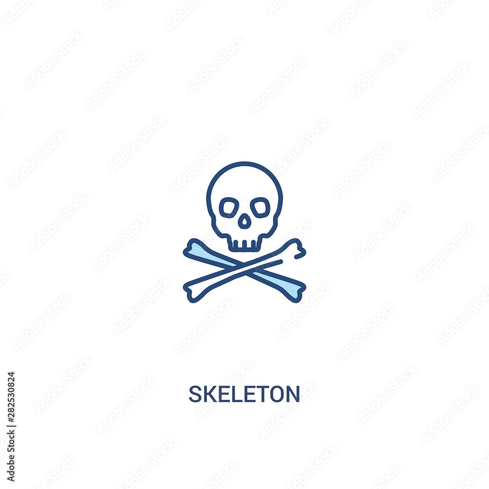 Poster skeleton concept 2 colored icon. simple line element illustration. outline blue skeleton symbol. can