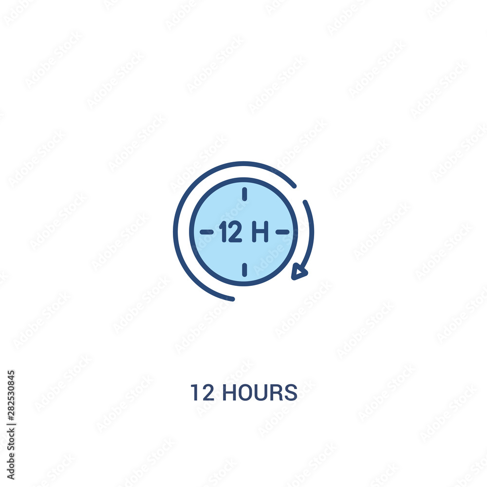 Poster 12 hours concept 2 colored icon. simple line element illustration. outline blue 12 hours symbol. can