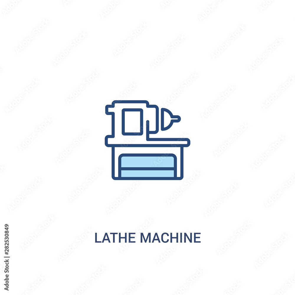 Poster lathe machine concept 2 colored icon. simple line element illustration. outline blue lathe machine s