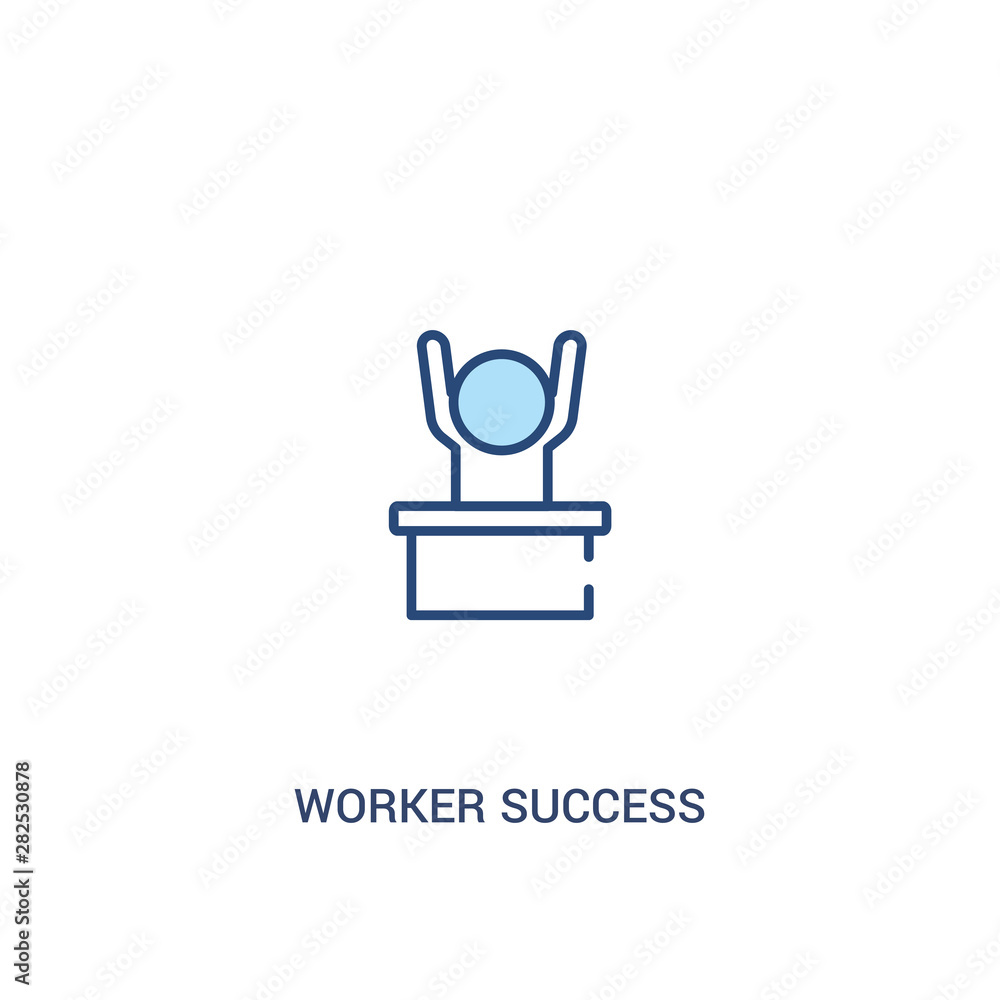 Poster worker success concept 2 colored icon. simple line element illustration. outline blue worker success