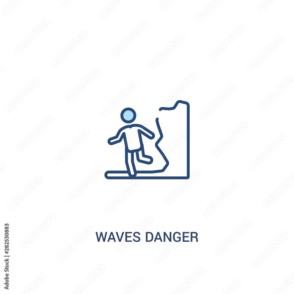 Aufkleber waves danger concept 2 colored icon. simple line element illustration. outline blue waves danger sym