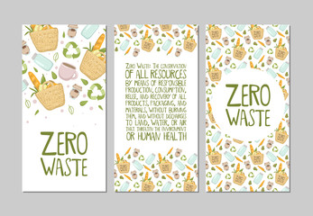 Fototapeta na wymiar Set of zero waste flyers. Space for text. Vector illustration EPS 10