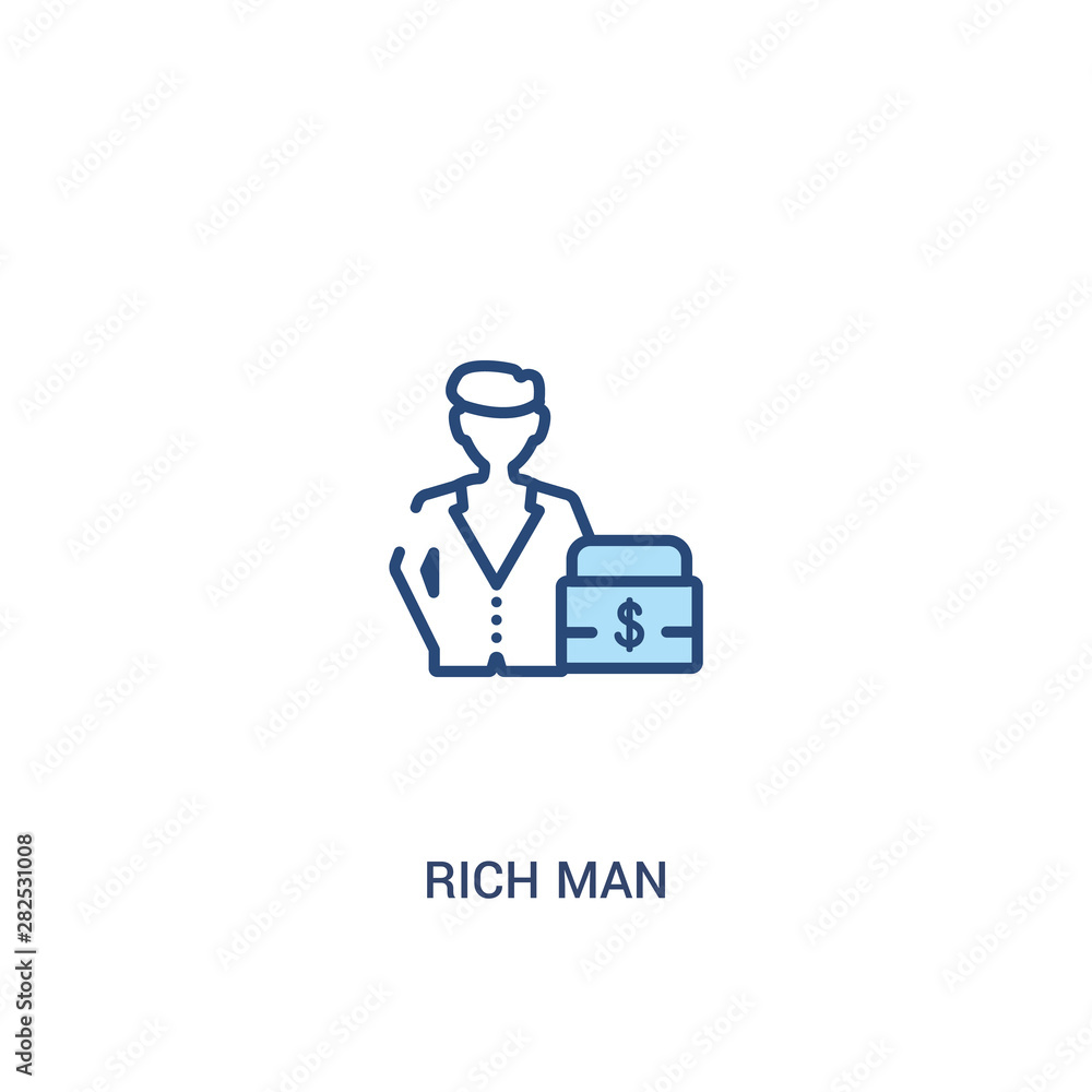 Poster rich man concept 2 colored icon. simple line element illustration. outline blue rich man symbol. can