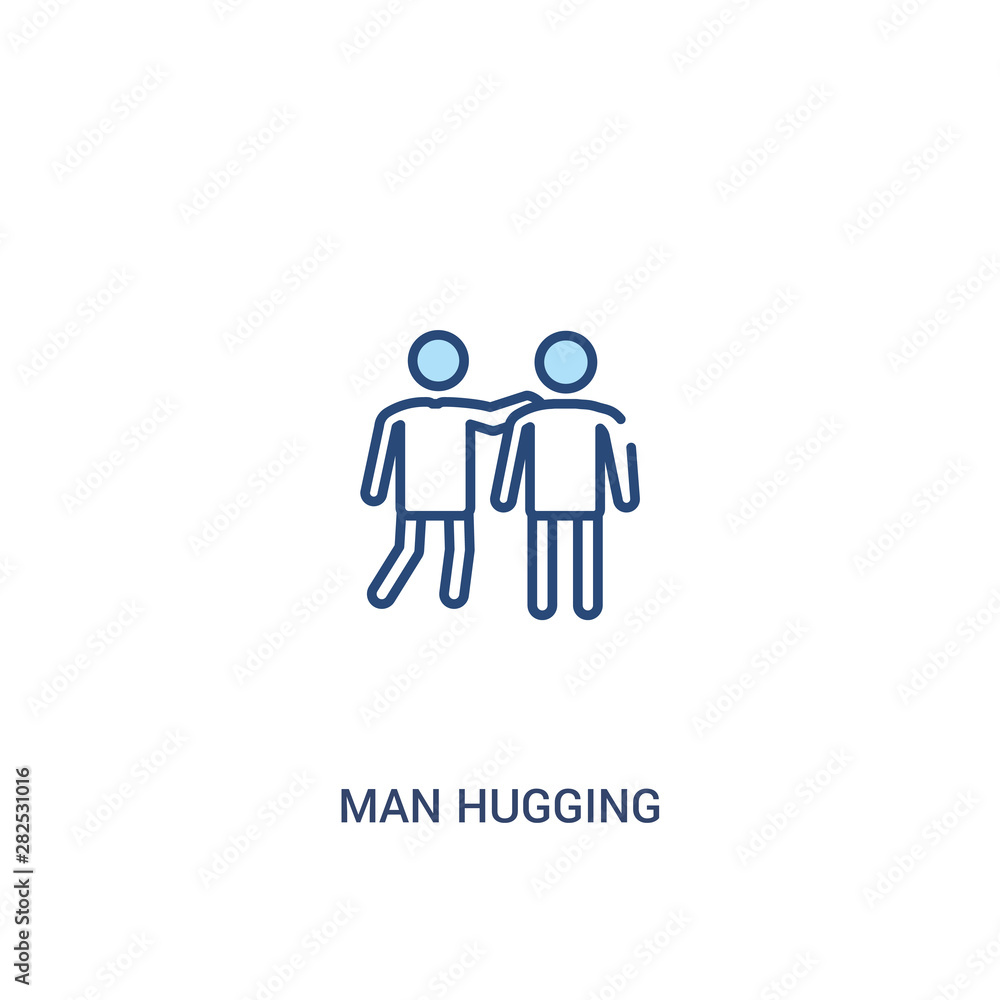 Poster man hugging concept 2 colored icon. simple line element illustration. outline blue man hugging symbo