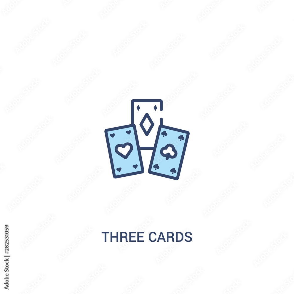 Poster three cards concept 2 colored icon. simple line element illustration. outline blue three cards symbo