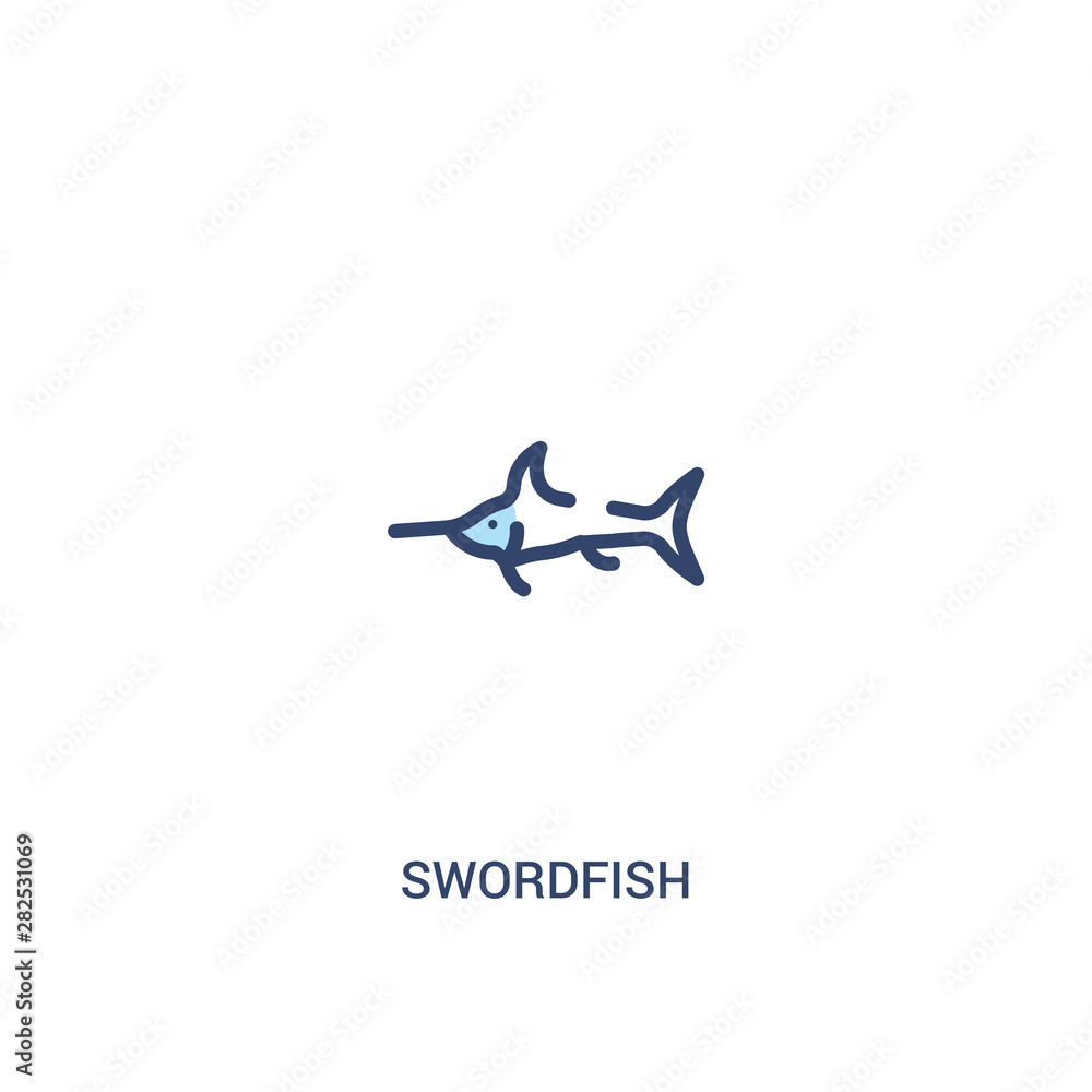 Poster swordfish concept 2 colored icon. simple line element illustration. outline blue swordfish symbol. c