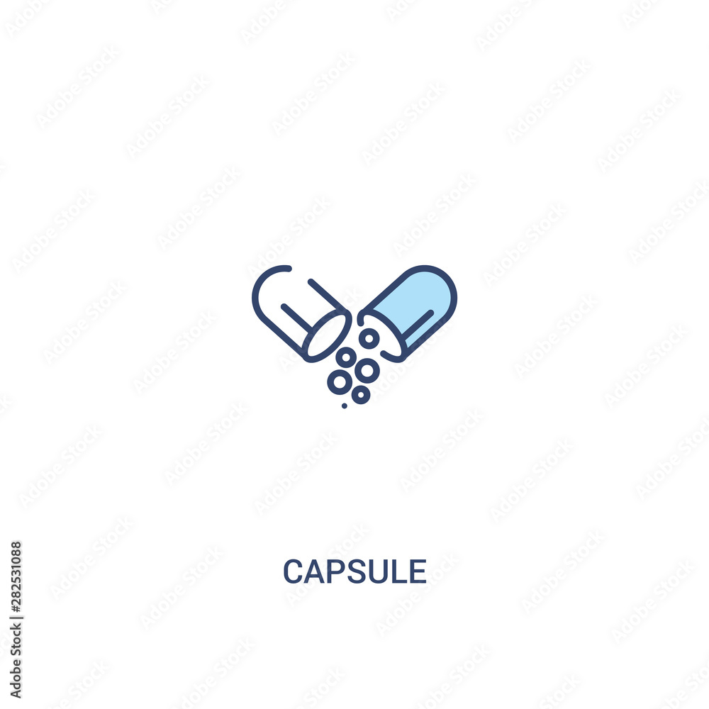 Poster capsule concept 2 colored icon. simple line element illustration. outline blue capsule symbol. can b