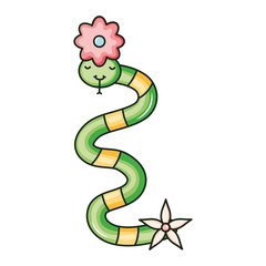 Fototapeta premium cute little snake with flowers kawaii character