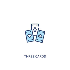three cards concept 2 colored icon. simple line element illustration. outline blue three cards symbol. can be used for web and mobile ui/ux.