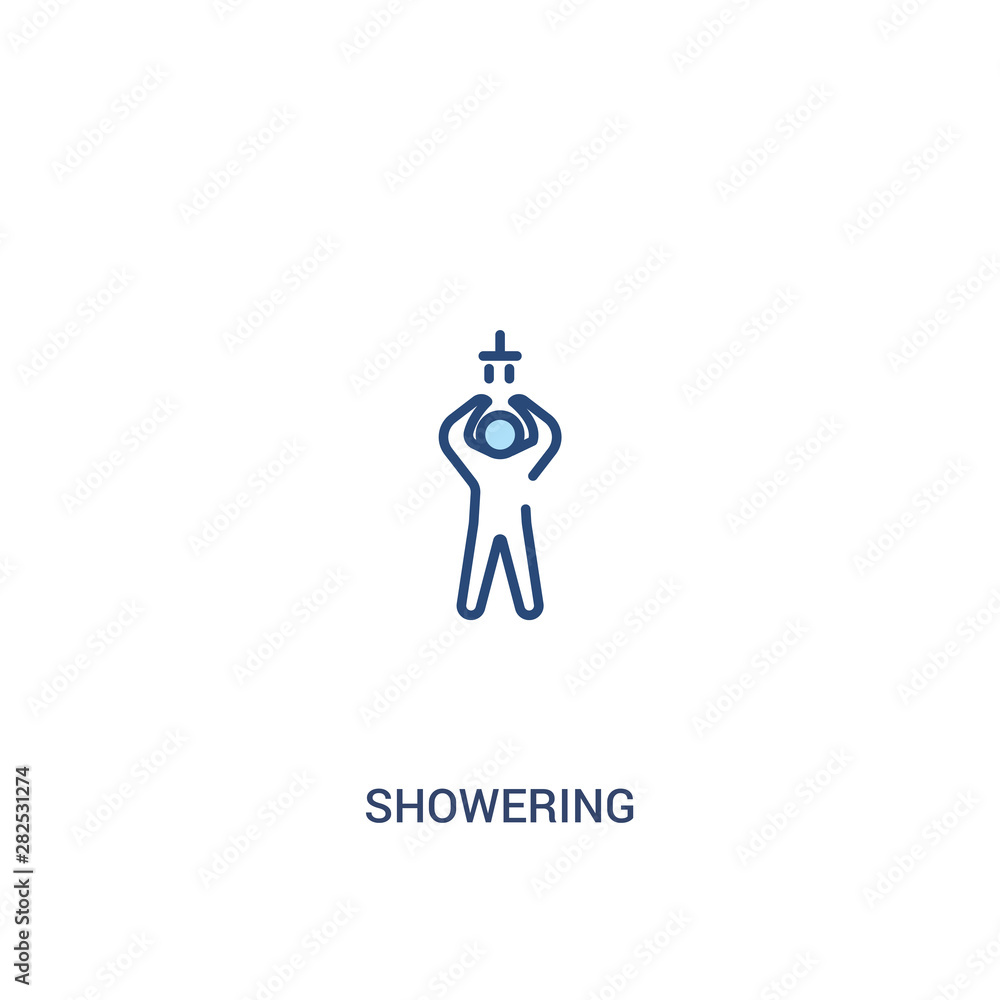 Poster showering concept 2 colored icon. simple line element illustration. outline blue showering symbol. c