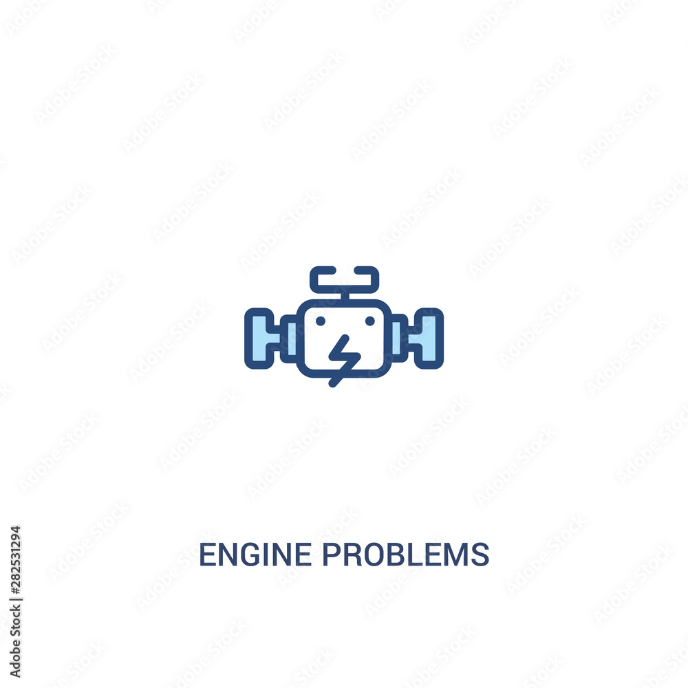 Poster engine problems concept 2 colored icon. simple line element illustration. outline blue engine proble