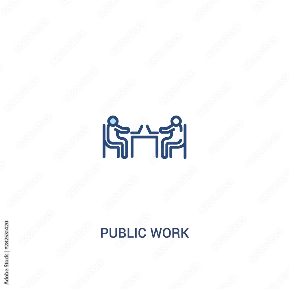Poster public work concept 2 colored icon. simple line element illustration. outline blue public work symbo