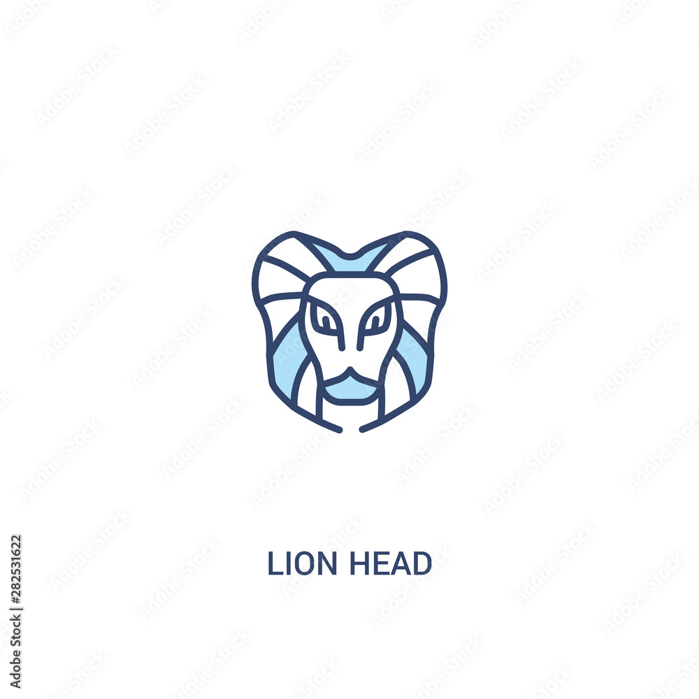 Poster lion head concept 2 colored icon. simple line element illustration. outline blue lion head symbol. c