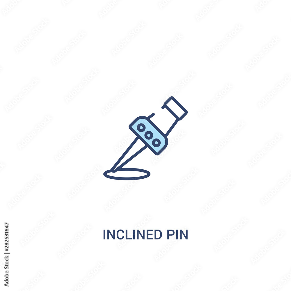 Poster inclined pin concept 2 colored icon. simple line element illustration. outline blue inclined pin sym