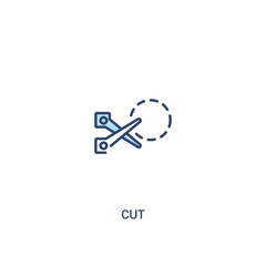 Fototapeta na wymiar cut concept 2 colored icon. simple line element illustration. outline blue cut symbol. can be used for web and mobile ui/ux.