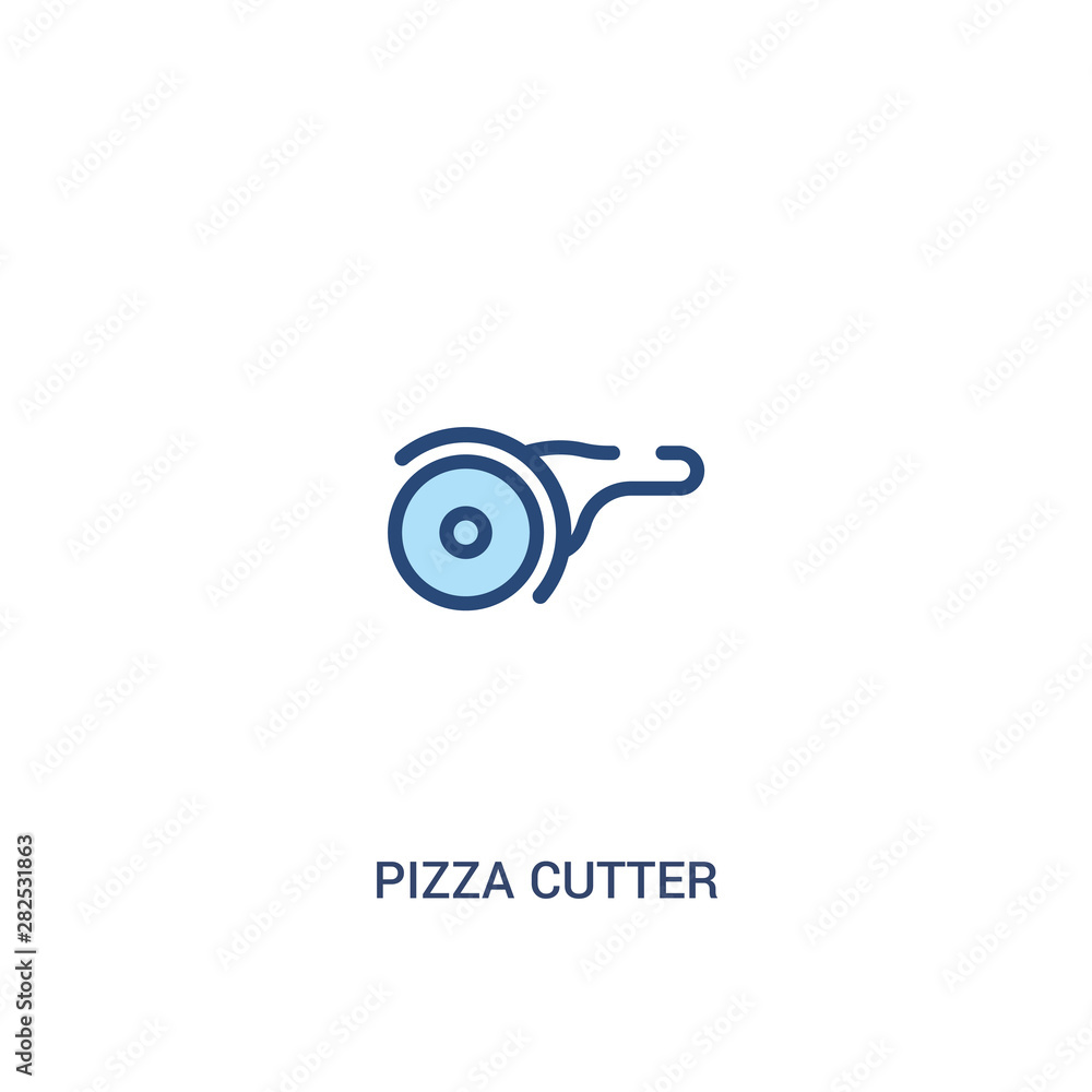 Poster pizza cutter concept 2 colored icon. simple line element illustration. outline blue pizza cutter sym