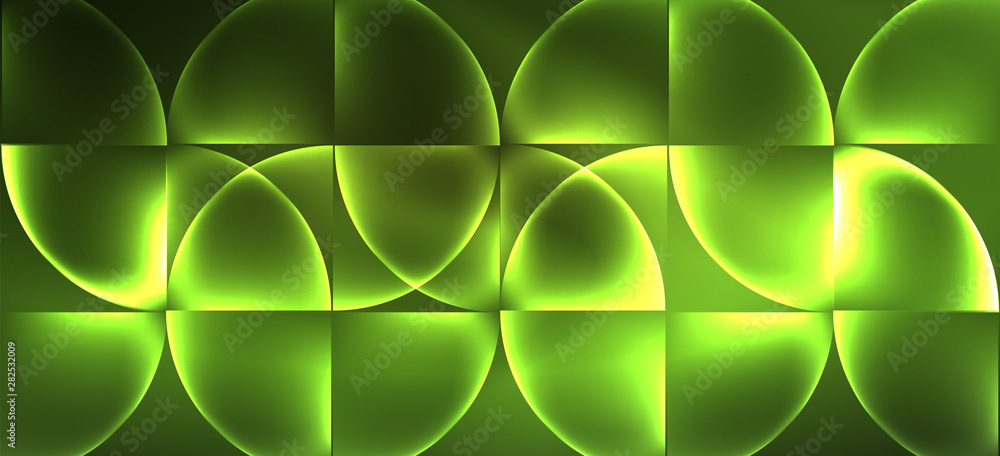Fototapete techno glowing glass geometric shapes vector background, futuristic dark template with neon light ef