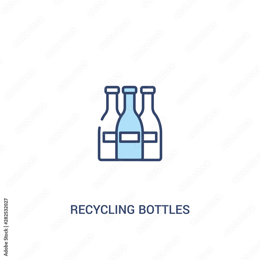Poster recycling bottles concept 2 colored icon. simple line element illustration. outline blue recycling b