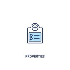 properties concept 2 colored icon. simple line element illustration. outline blue properties symbol. can be used for web and mobile ui/ux.