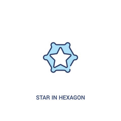 star in hexagon of small triangles concept 2 colored icon. simple line element illustration. outline blue star in hexagon of small triangles symbol. can be used for web and mobile ui/ux.