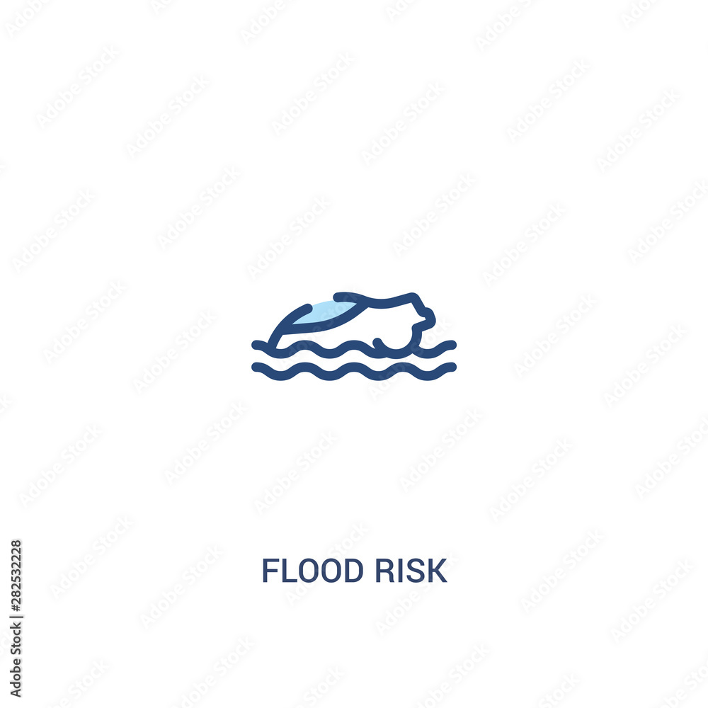 Poster flood risk concept 2 colored icon. simple line element illustration. outline blue flood risk symbol.