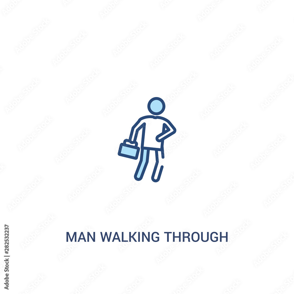 Poster man walking through the wind concept 2 colored icon. simple line element illustration. outline blue 