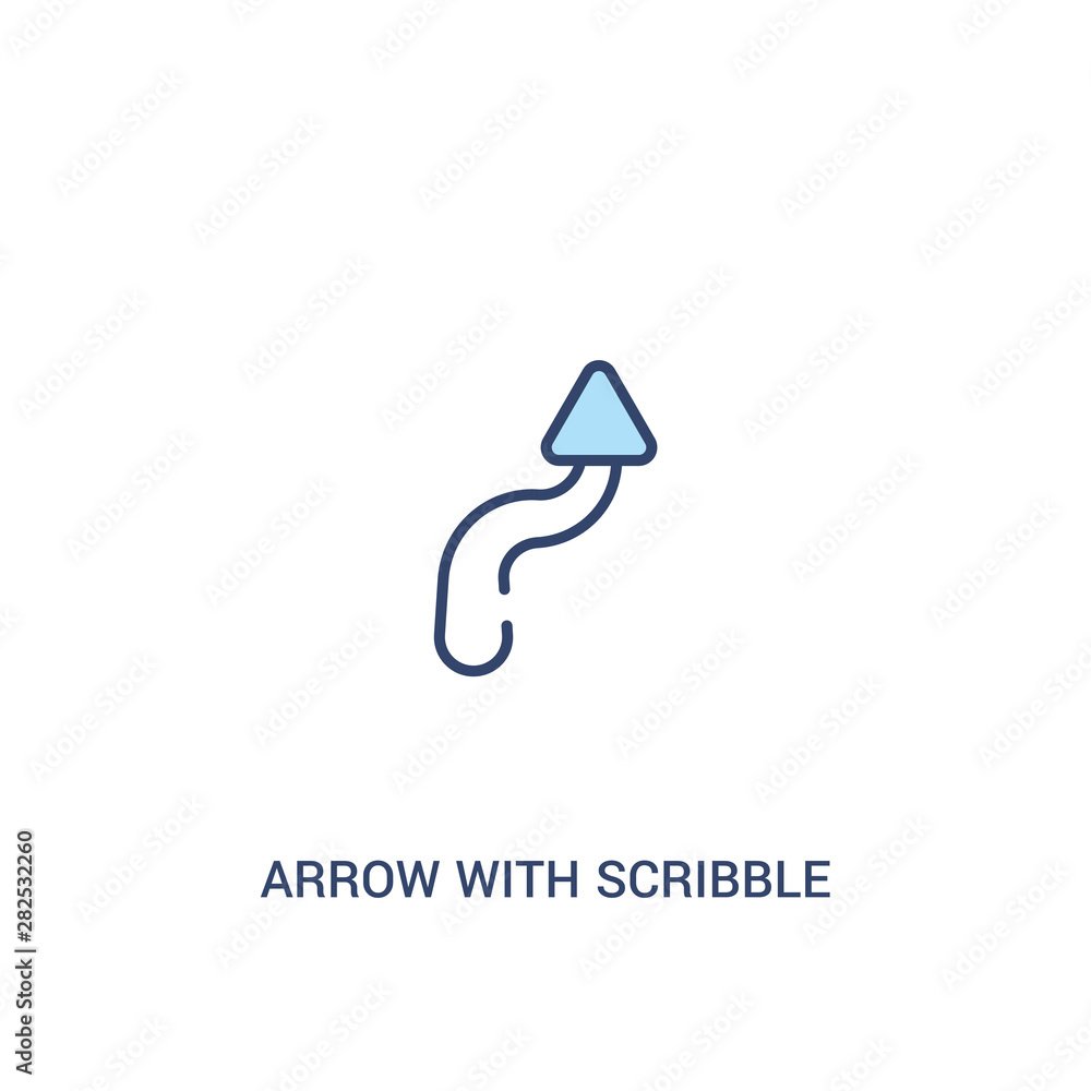 Poster arrow with scribble concept 2 colored icon. simple line element illustration. outline blue arrow wit