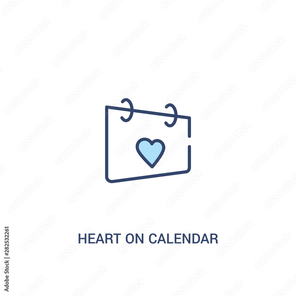 Poster heart on calendar concept 2 colored icon. simple line element illustration. outline blue heart on ca