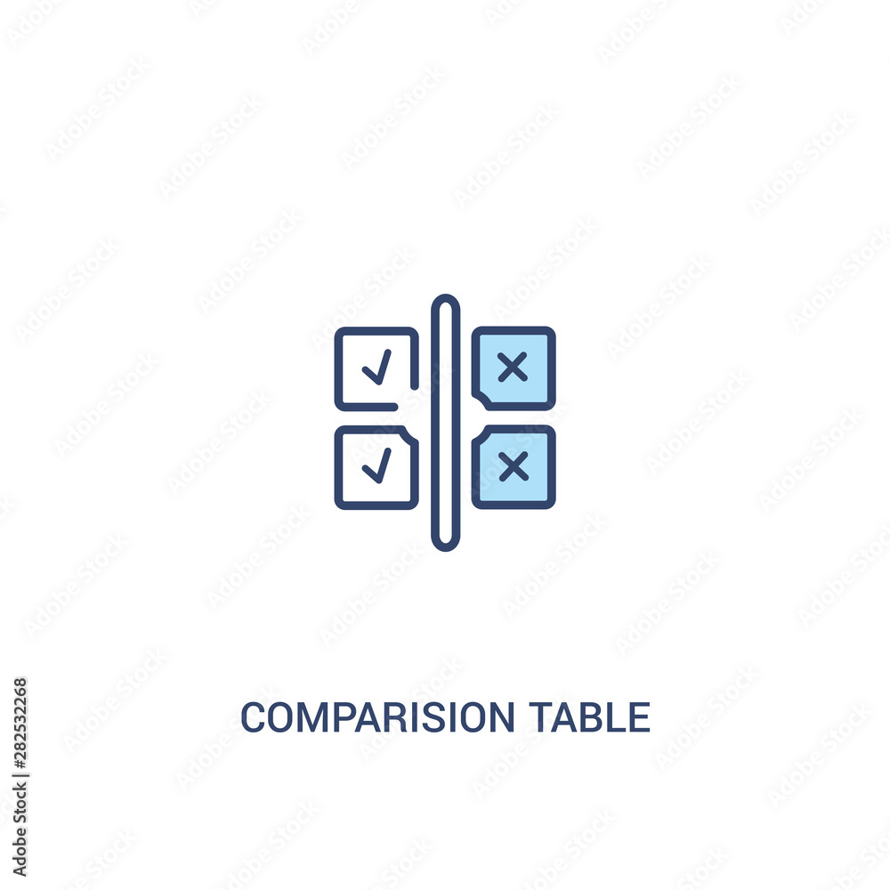 Poster comparision table concept 2 colored icon. simple line element illustration. outline blue comparision