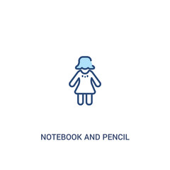notebook and pencil concept 2 colored icon. simple line element illustration. outline blue notebook and pencil symbol. can be used for web and mobile ui/ux.