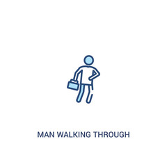 man walking through the wind concept 2 colored icon. simple line element illustration. outline blue man walking through the wind symbol. can be used for web and mobile ui/ux.