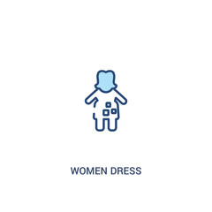 women dress concept 2 colored icon. simple line element illustration. outline blue women dress symbol. can be used for web and mobile ui/ux.