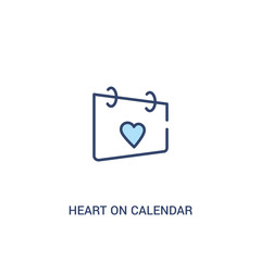 heart on calendar concept 2 colored icon. simple line element illustration. outline blue heart on calendar symbol. can be used for web and mobile ui/ux.