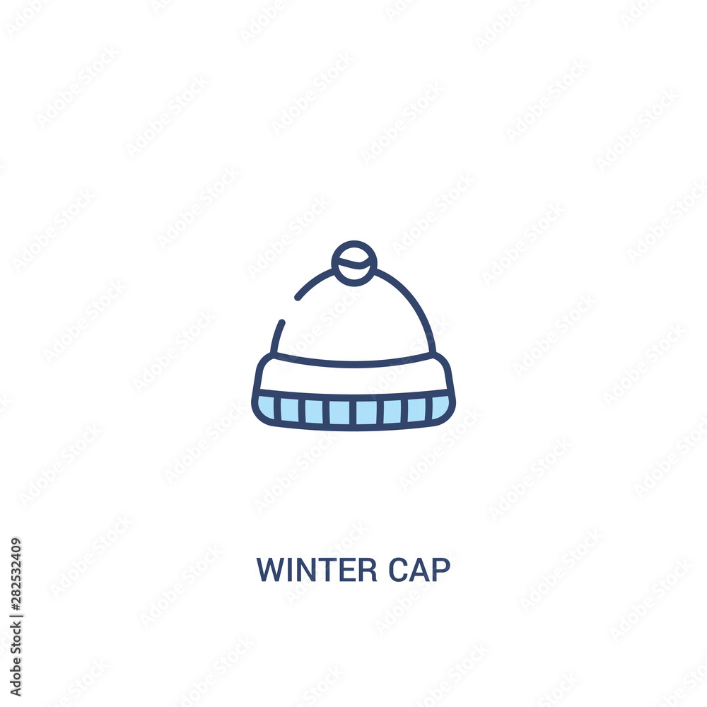 Poster winter cap concept 2 colored icon. simple line element illustration. outline blue winter cap symbol.