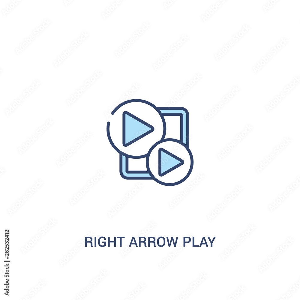 Poster right arrow play button concept 2 colored icon. simple line element illustration. outline blue right